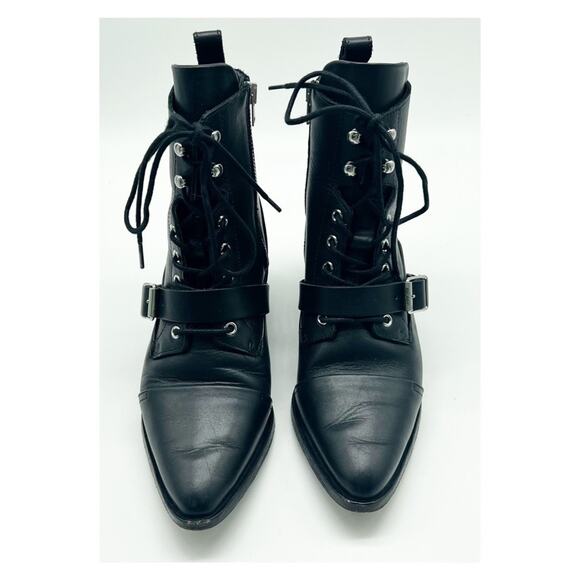 ALLSAINTS Katy Lace Up Leather Buckle Boots 8 Black - Picture 2 of 7